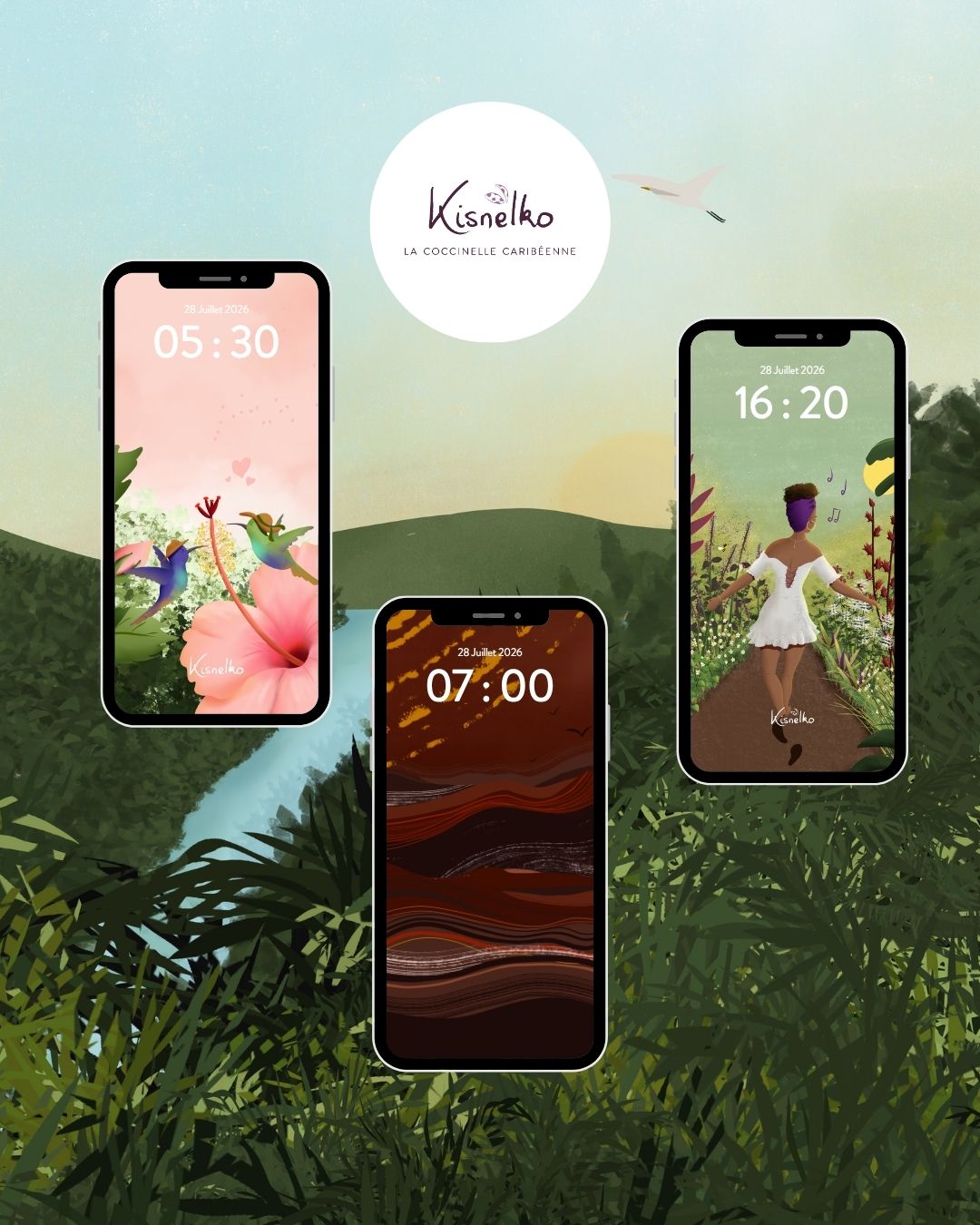 Fond d'écran - Duo AirPods et telephone - Kisnelko